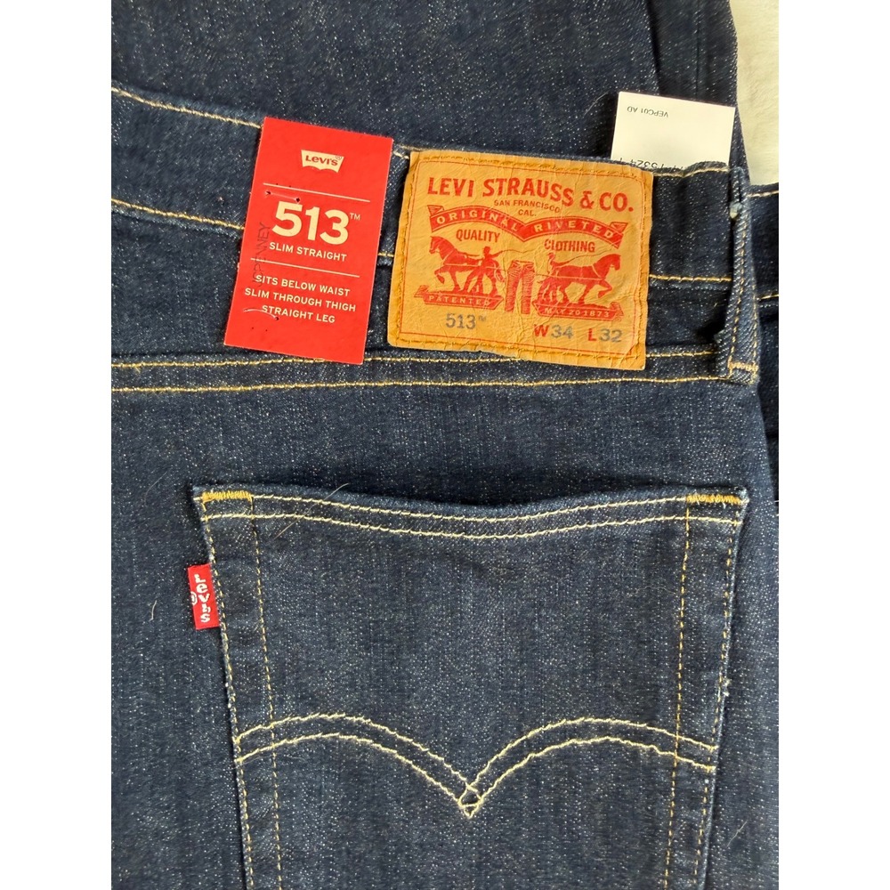 Levis 513 Slim Straight Jeans Mens 34x32 Dark Wash Indigo Stretch Denim